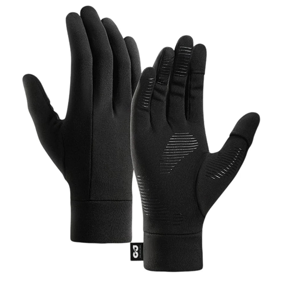 GOLOVEJOY 1 Pair Size L 8-9cm Palm Width Winter Ski Liner Gloves Flip-Top Touchscreen Anti-slip Mittens for Running Cycling - Black - 1