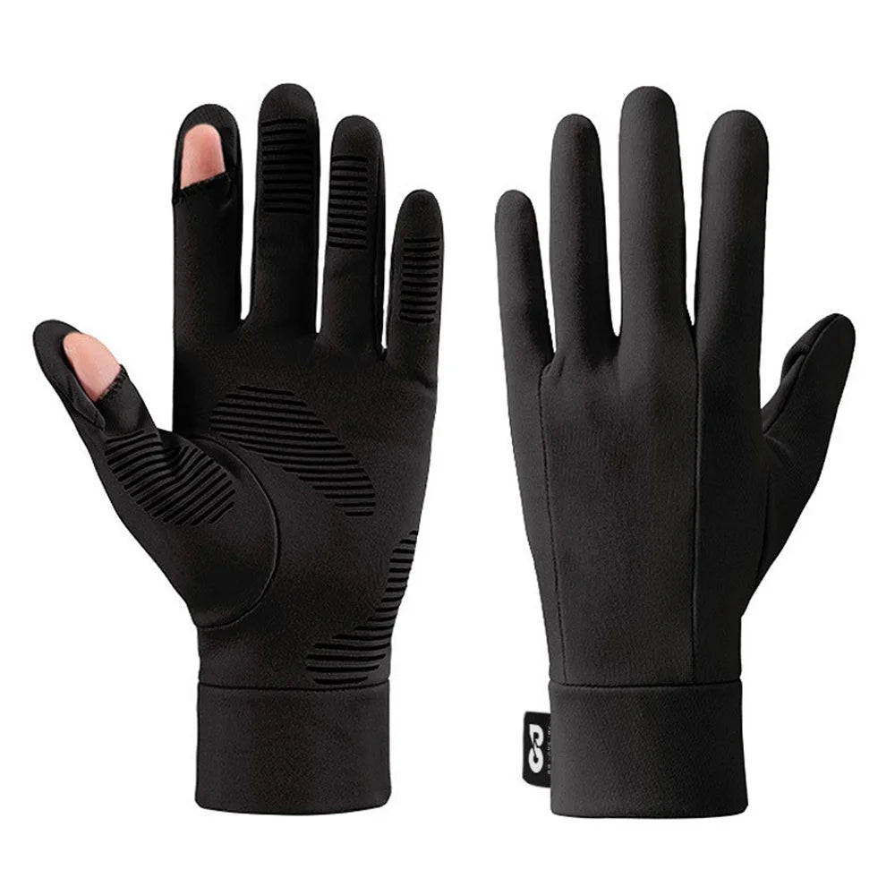 GOLOVEJOY 1 Pair Size L 8-9cm Palm Width Winter Ski Liner Gloves Flip-Top Touchscreen Anti-slip Mittens for Running Cycling - Black - 2