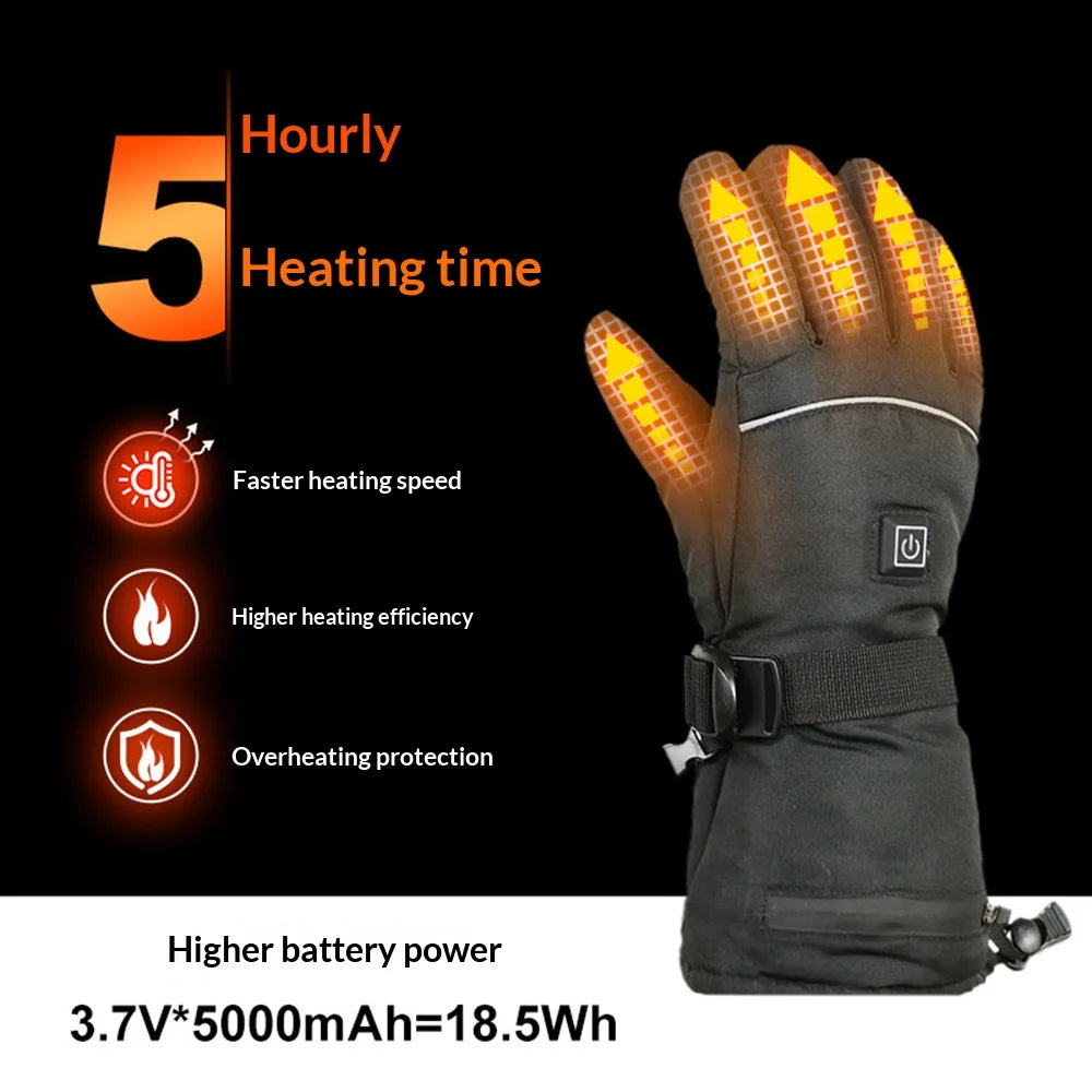 Touchscreen Heated Gloves 3-Level Temperature Control Smart Electric Warming Gloves for Winter Cycling, with 2Pcs 5000mAh Battery - Black / One Size - 2