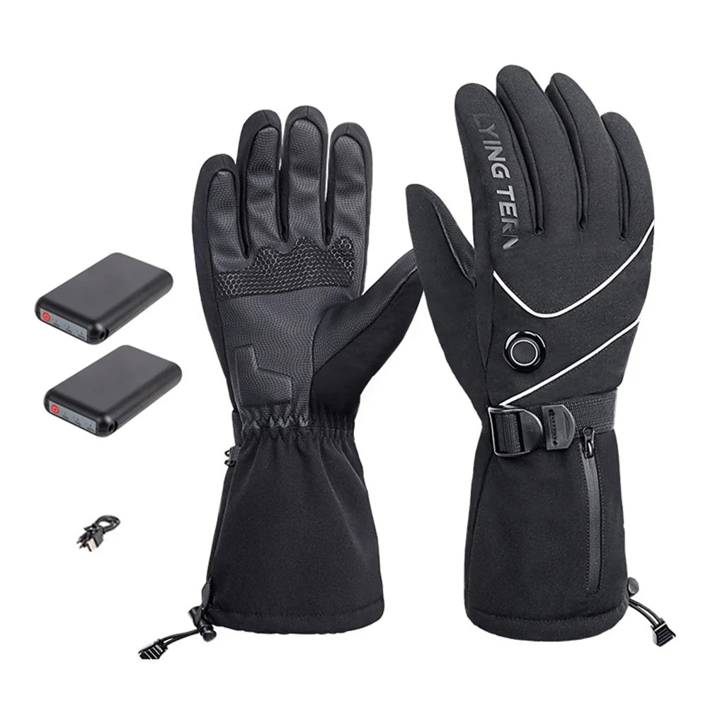 FLYINGTERN Motorcycle Snowmobile Heated Gloves Touch Screen Heated Mittens Winter Ski Gloves Electric Heating Thermal Gloves, Battery Powered - 2