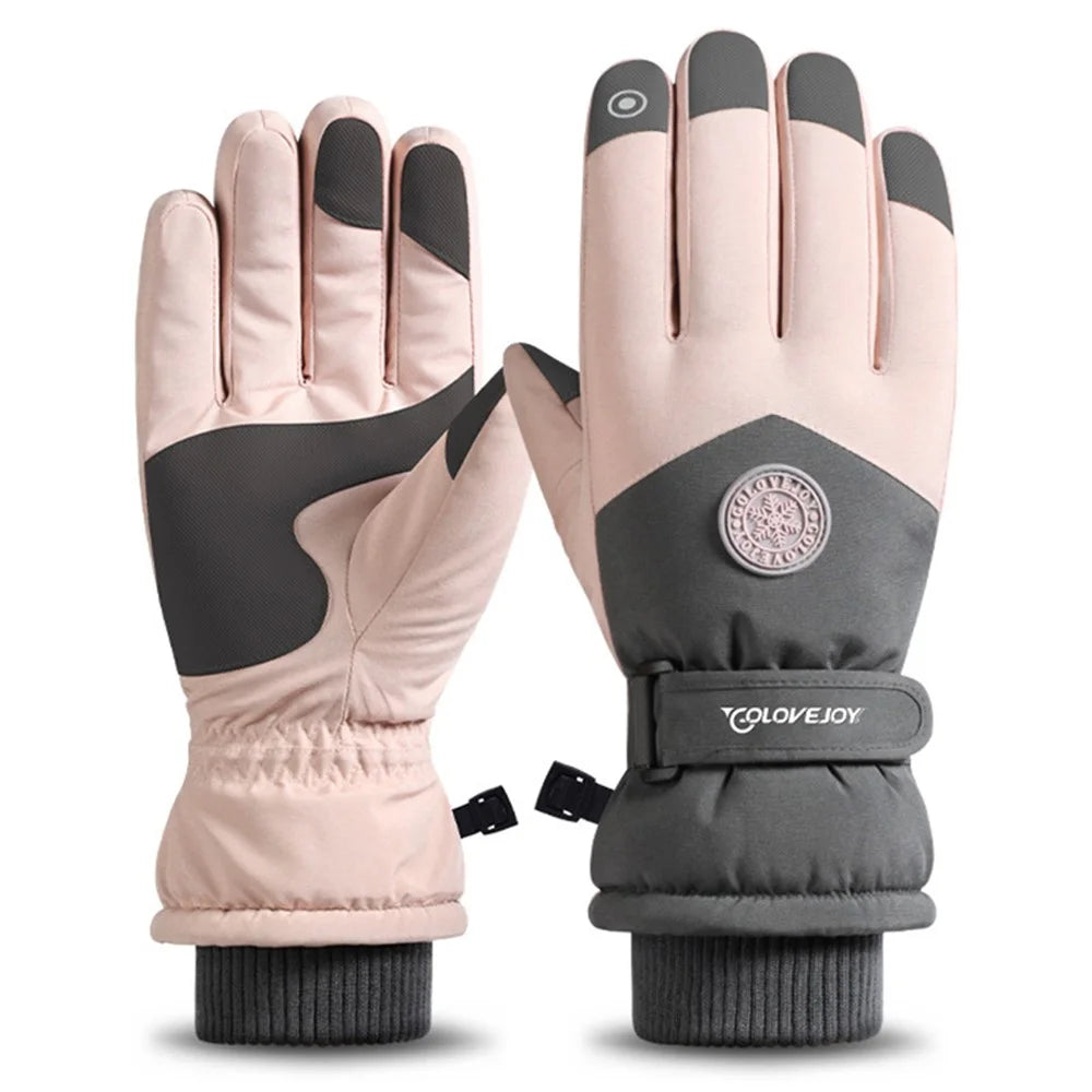 GOLOVEJOY SK15 1 Pair Winter Skiing Gloves Outdoor Cycling Water Repellent Fleece Lined Touch Screen Mittens with Anti-lost Buckle - Pink / Women - 1