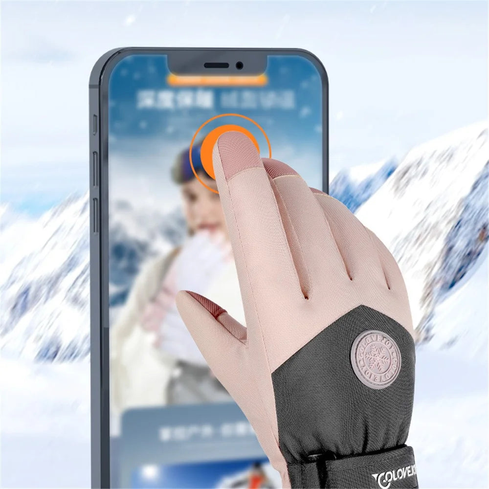 GOLOVEJOY SK15 1 Pair Winter Skiing Gloves Outdoor Cycling Water Repellent Fleece Lined Touch Screen Mittens with Anti-lost Buckle - Pink / Women - 2