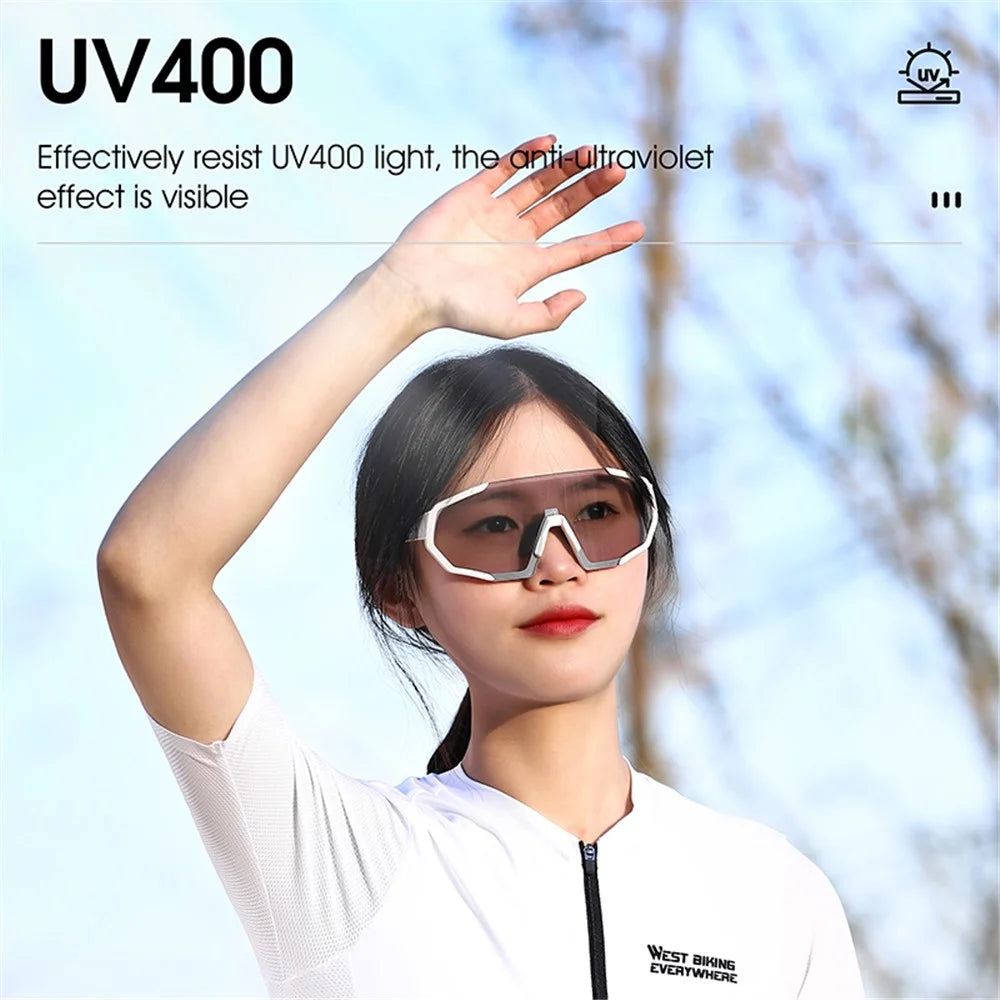 WEST BIKING YP0703148 Photochromic Sports Goggles Men Women Cycling UV Protection Windproof Eyeglasses - White - 3