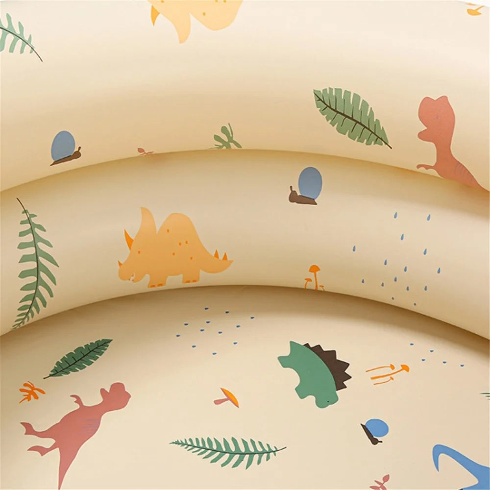 Inflatable Swimming Pool Round PVC Summer Baby Paddling Toy Infant Bath Pool, Style 90 - Beige Dinosaur - 2