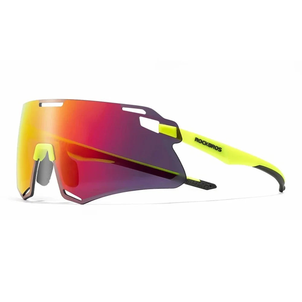 ROCKBROS SP318 Cycling Glasses Lightweight Bike Eyeglasses Outdoor Protection Goggles - Fluorescent Yellow+HD Lens Red - 1