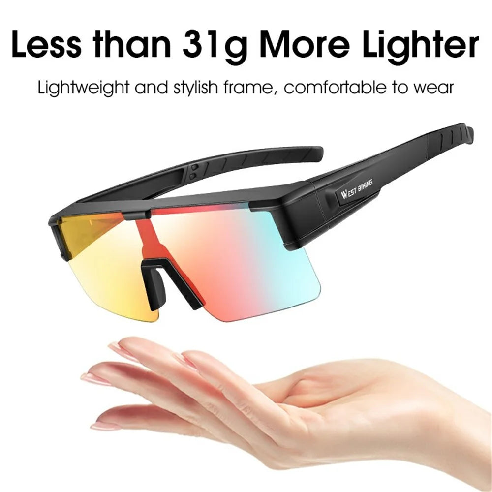WEST BIKING YP0703150 Polarized Sports Sunglasses for Men Women Cycling Sunglasses with PC Frame - Black - 5