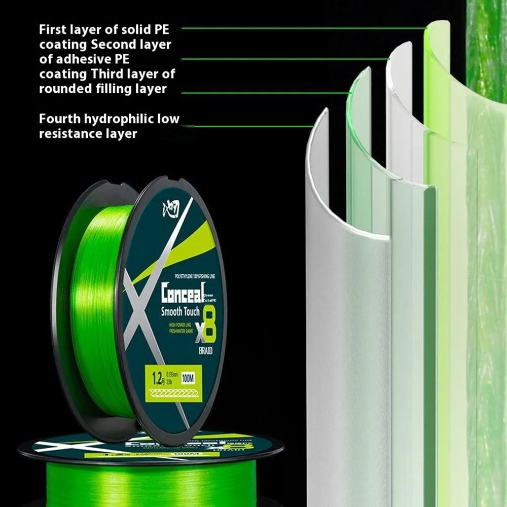 100m Length 8 Strands Braided Fishing Line Green Super Strong PE Smooth Touch Fishing Line - 0.4 - 4