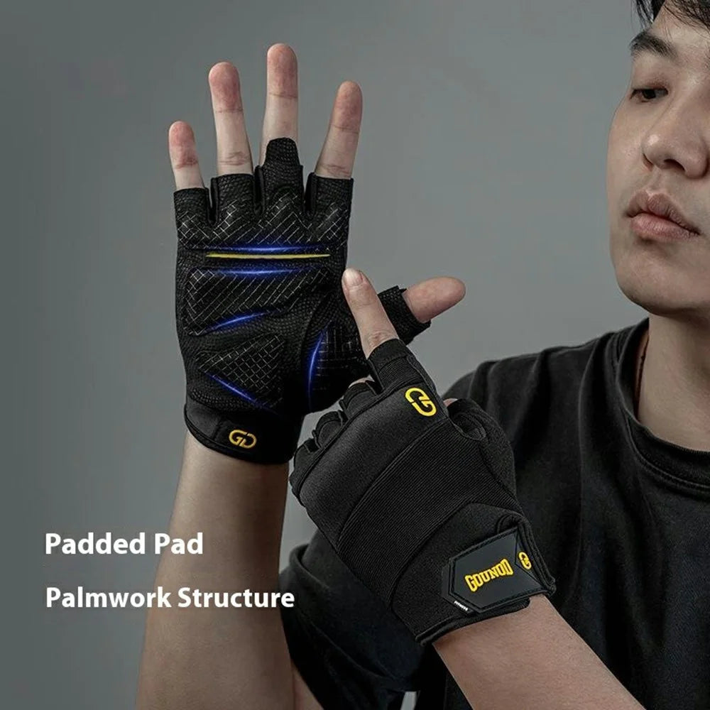 GOUNOD GL058 Non Slip Thickened Palm Protection Half Finger Gloves for Weightlifting Gym Fitness , Black / Size M - 2