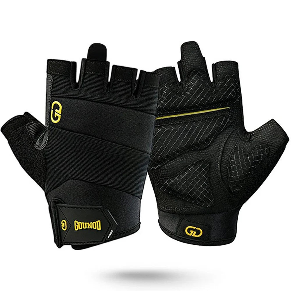 GOUNOD GL058 Non Slip Thickened Palm Protection Half Finger Gloves for Weightlifting Gym Fitness , Black / Size XL - 1