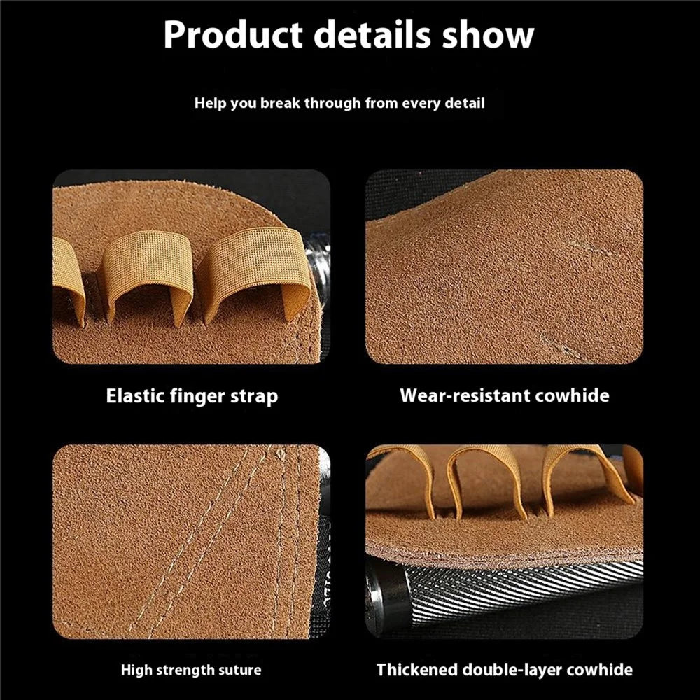 VILICO A0140 Pull Ups Grip Pads Cowhide Leather Palm Guard Fitness Gloves for Weightlifting - Brown - 7