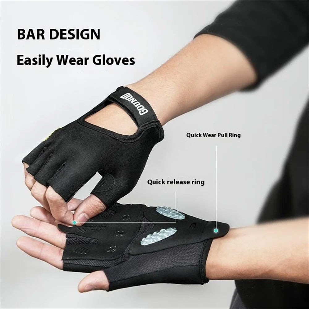 GOUNOD GL069 Shock Absorbing Cycling Gloves for Outdoor Sports Open Back Half Finger Mittens - Black / S - 2