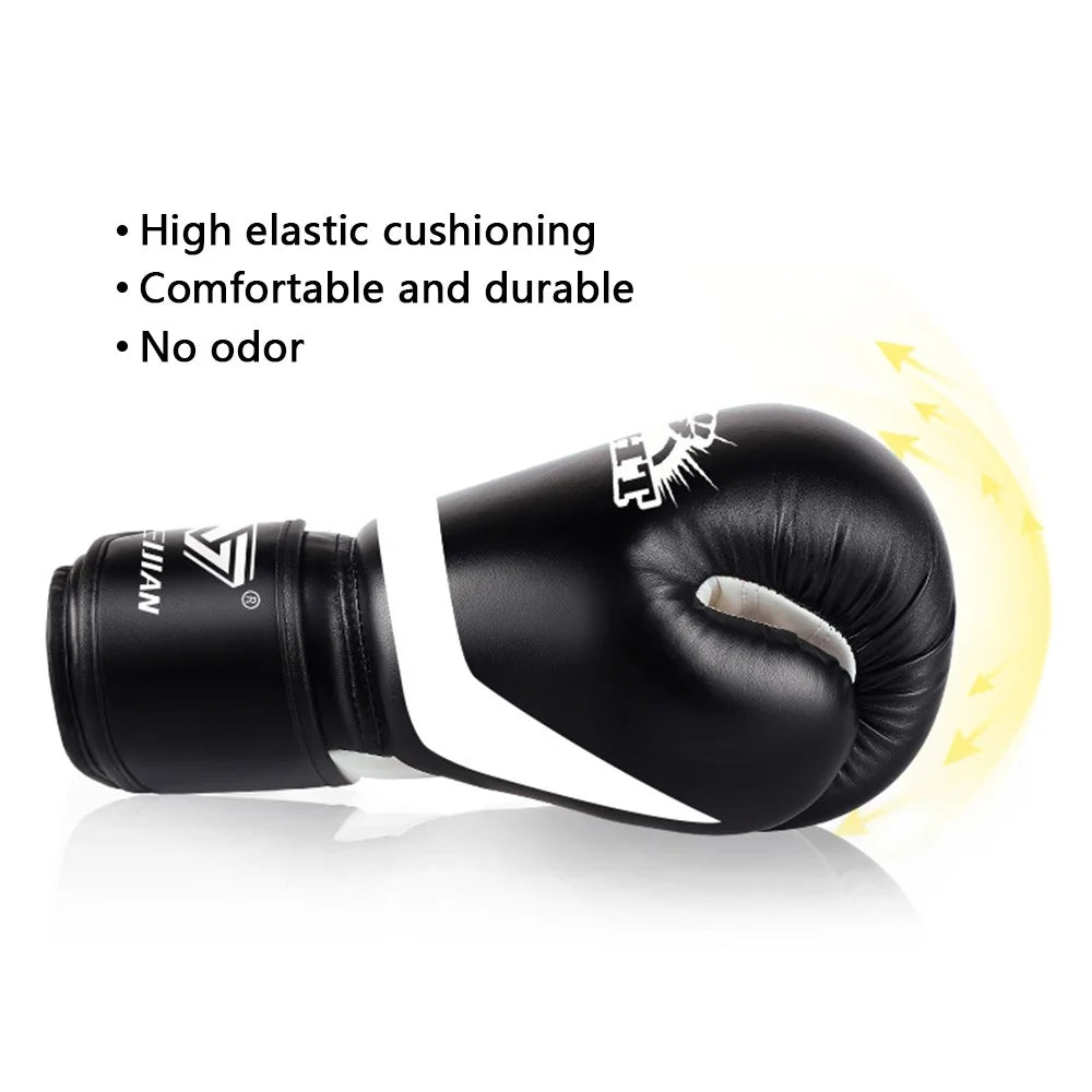 AIBEIJIAN 10oz For Teenager Sports Boxing Gloves Muay Thai MMA Training Workout Kickboxing PU Mitts - Black - 2