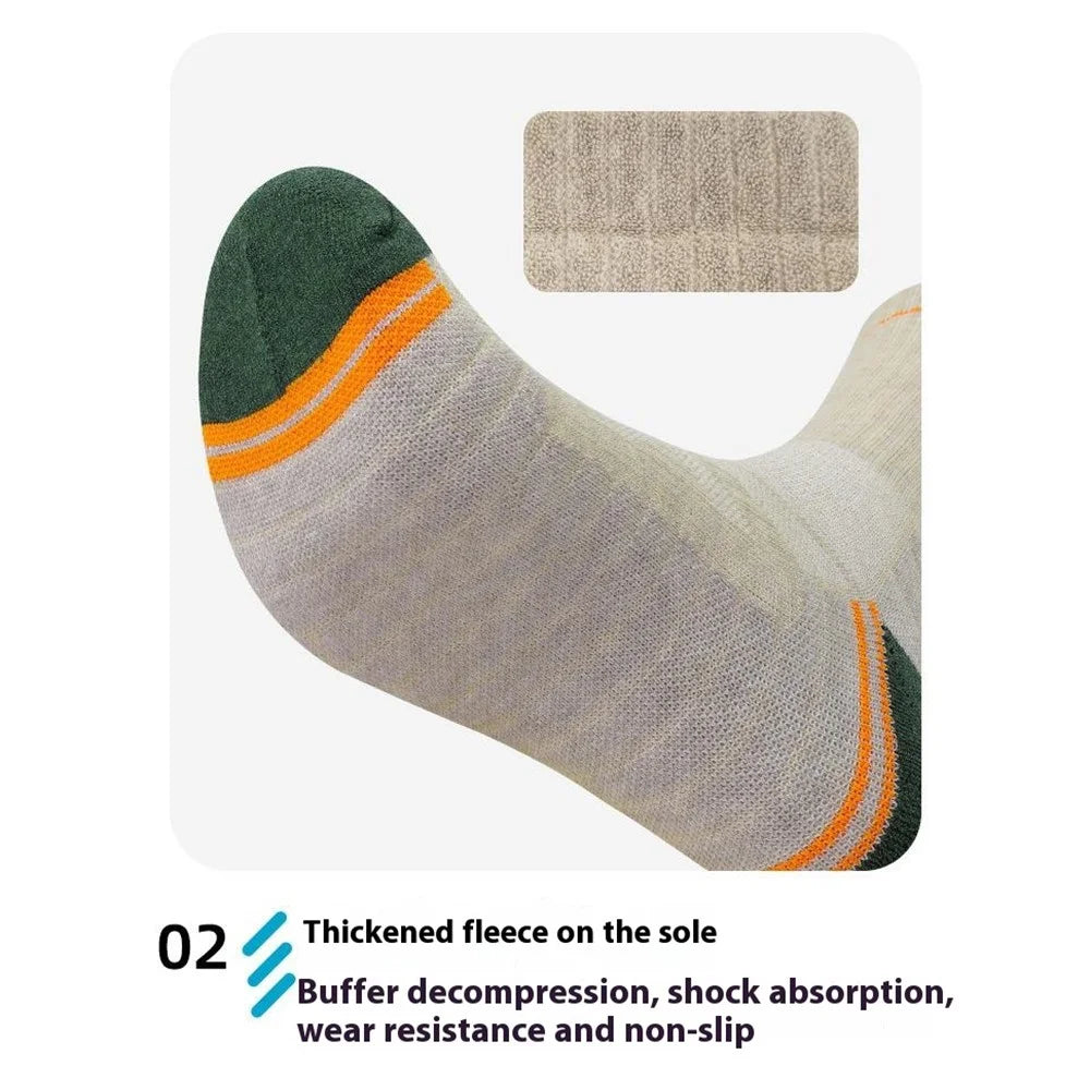 PORFIN 1Pair Wool Ski Socks for Women Warm Thick Hiking Trekking Socks Breathable Moisture Wicking - Camel Green / M / 34-38 - 4