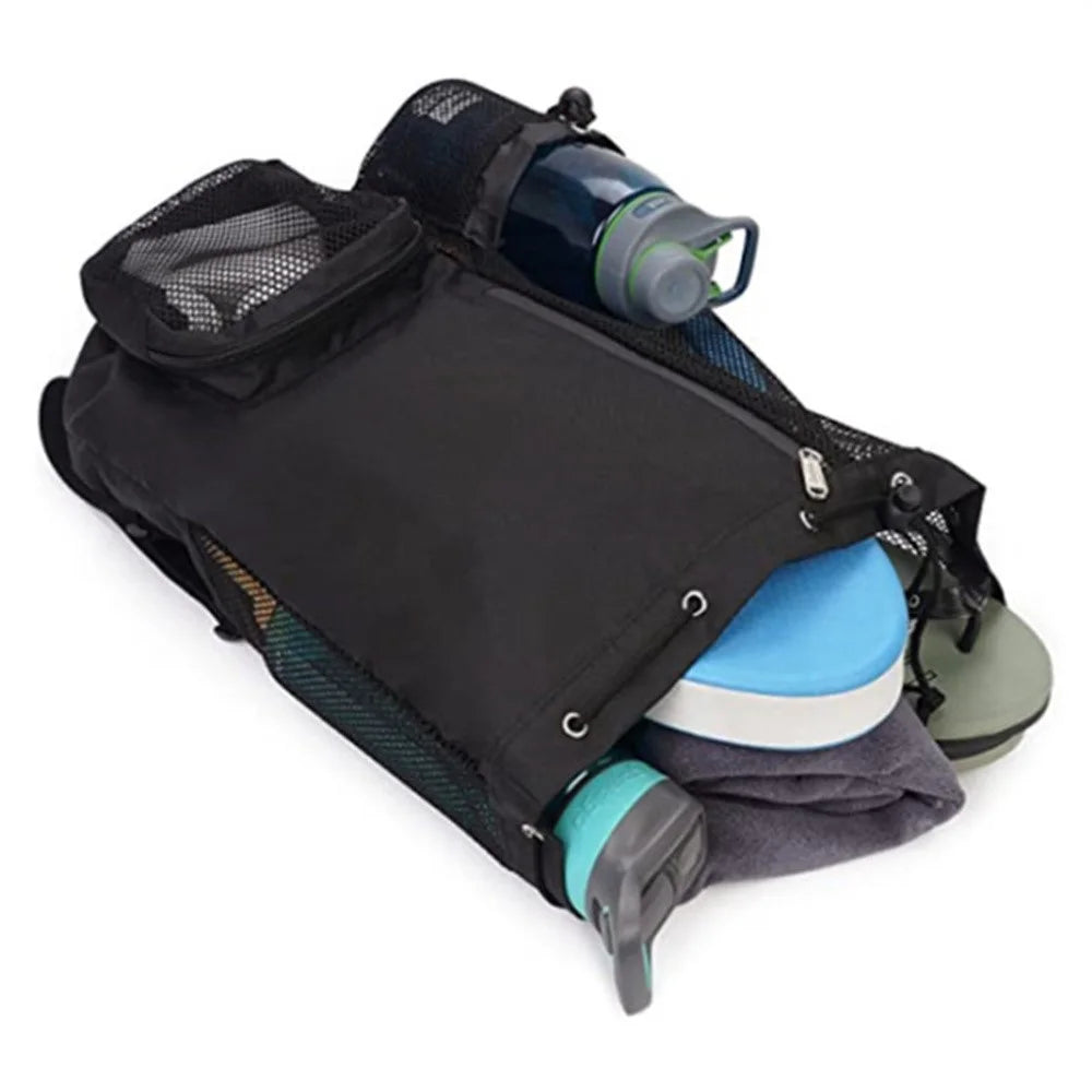 Drawstring Mesh Swimming Bag Wet Dry Separation Gym Beach Sports Gear Backpack with Water Bottle Holder - Black - 2