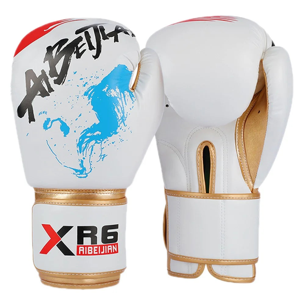 AIBEIJIAN 8oz PU Leather Boxing Gloves MMA Punch Bag Training Mitts for Muay Thai Kickboxing - White - 1