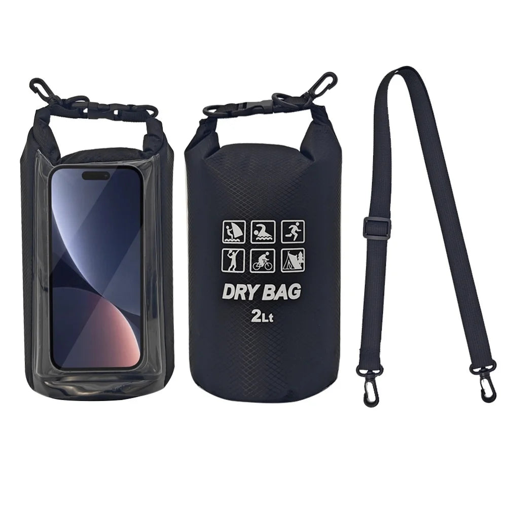 2L IPX8 Waterproof Touchscreen Phone Pouch for Swimming Drifting Dry Bag with Shoulder Strap - Black - 1
