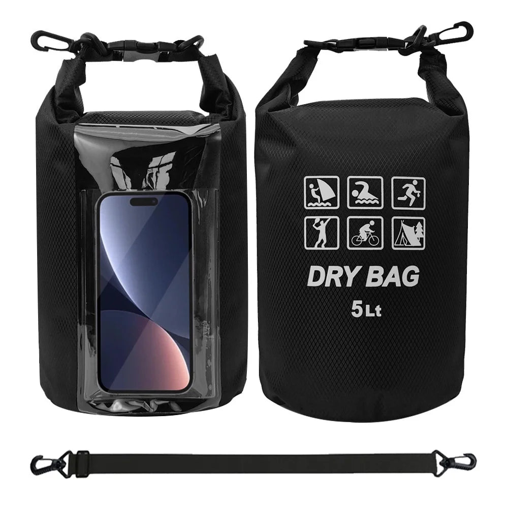 2L IPX8 Waterproof Touchscreen Phone Pouch for Swimming Drifting Dry Bag with Shoulder Strap - Black - 2