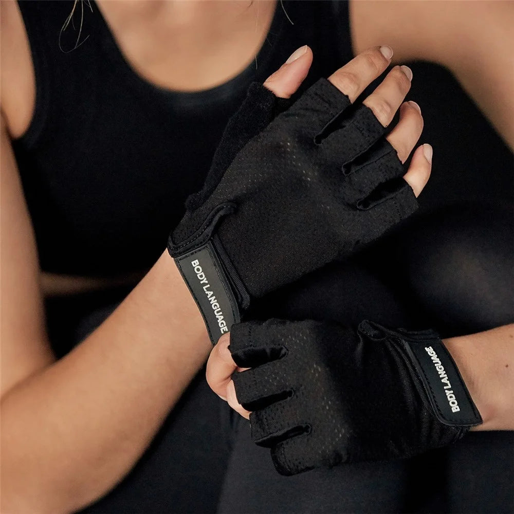 BGB21 1 Pair Unisex Pull-ups Fitness Sport Gloves Breathable Anti-skid Half Finger Gloves - Black / M - 2