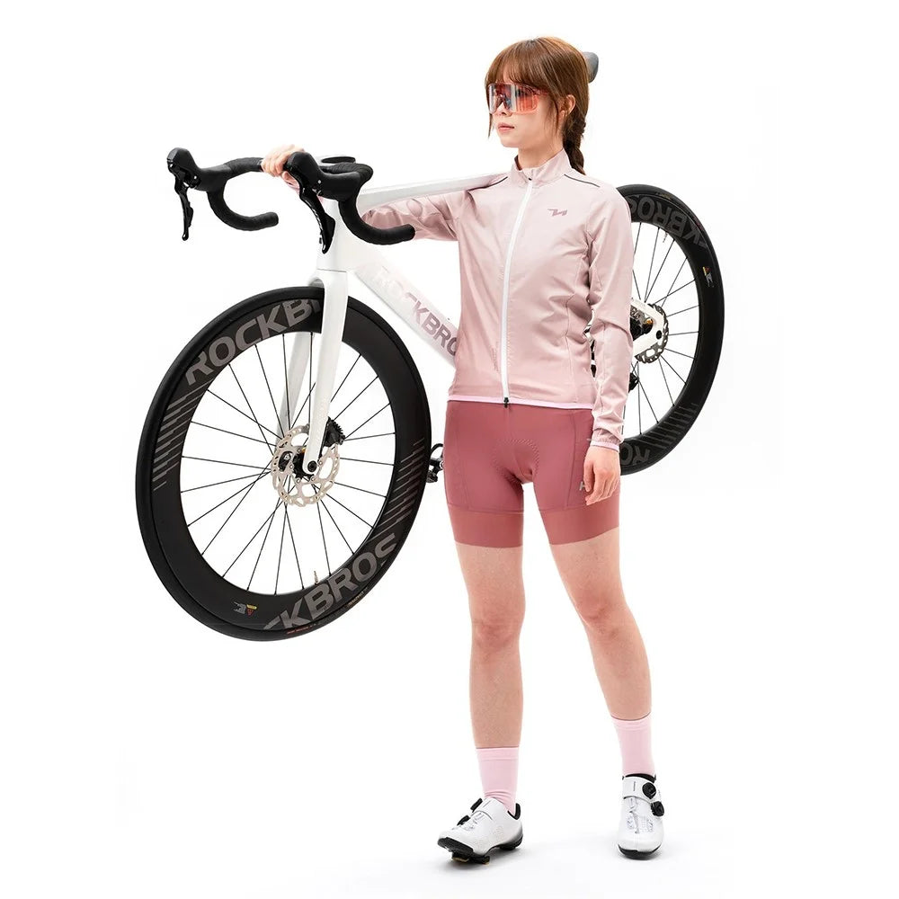 ROCKBROS TVI Series Women Cycling Sports Windbreaker Long Sleeve Breathable Windproof Jacket, Size XS - Pink - 5