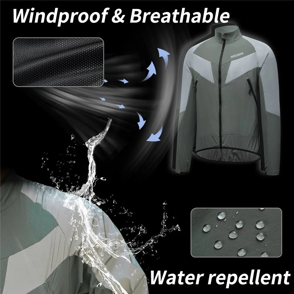 WOSAWE Spring Summer Cycling Jacket Bike Windproof Water Resistant Reflective Climbing Night Running Jacket, Asian L / EU M - Green - 5