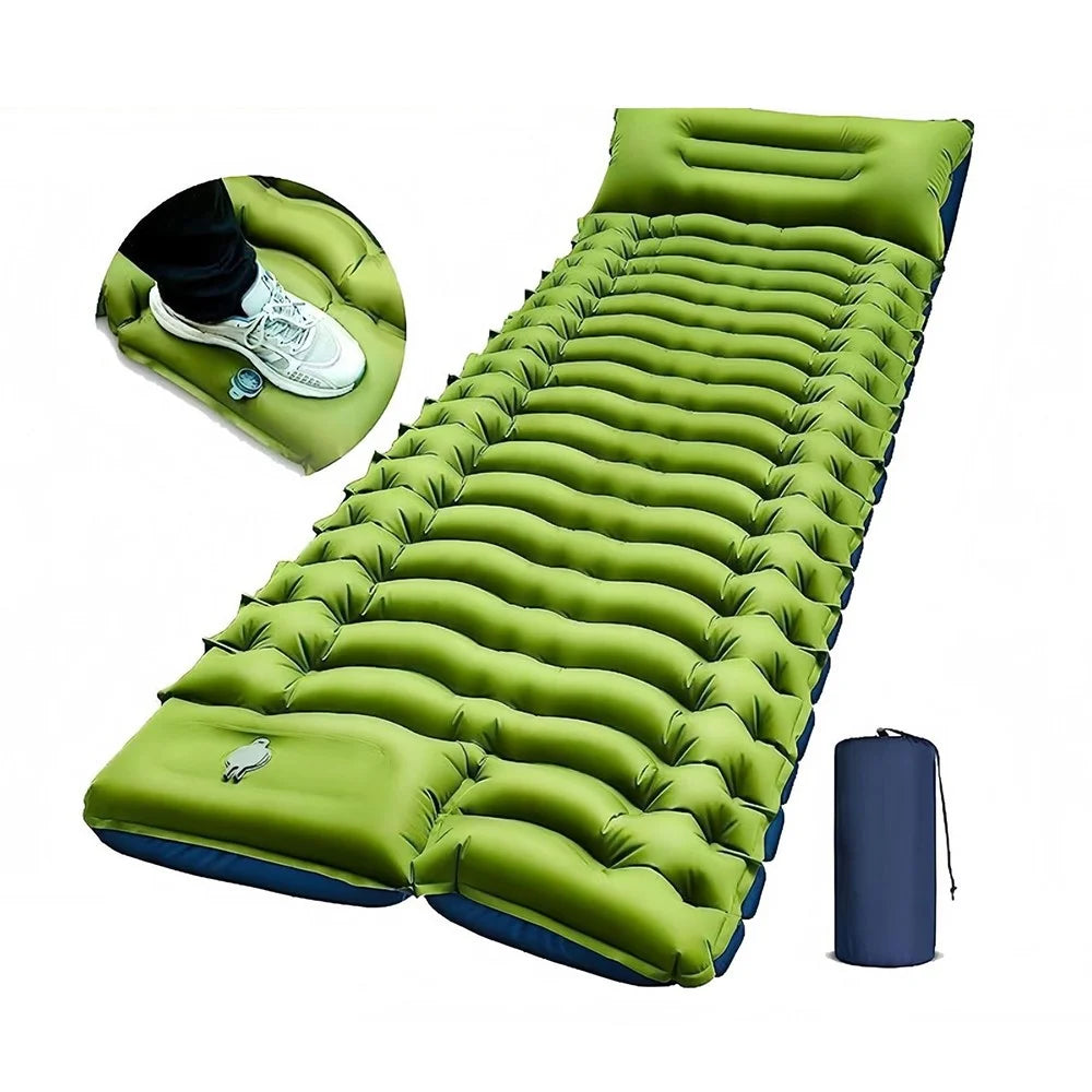 Outdoor Inflatable Sleeping Pad Double Size 240 x 145cm Camping Air Mattress With Built-in Pump - Green  /  Blue - 2