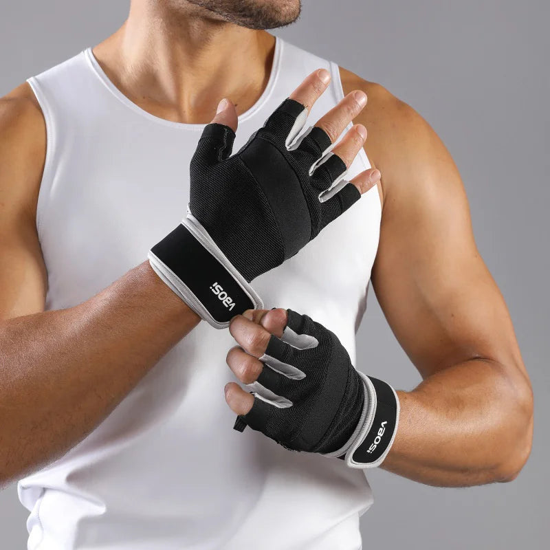 VBOSI 7104V 1 Pair Gym Gloves Anti-Slip Half Finger Compression Workout Gloves with Gel Padding for Fitness Training - Black/M - 2