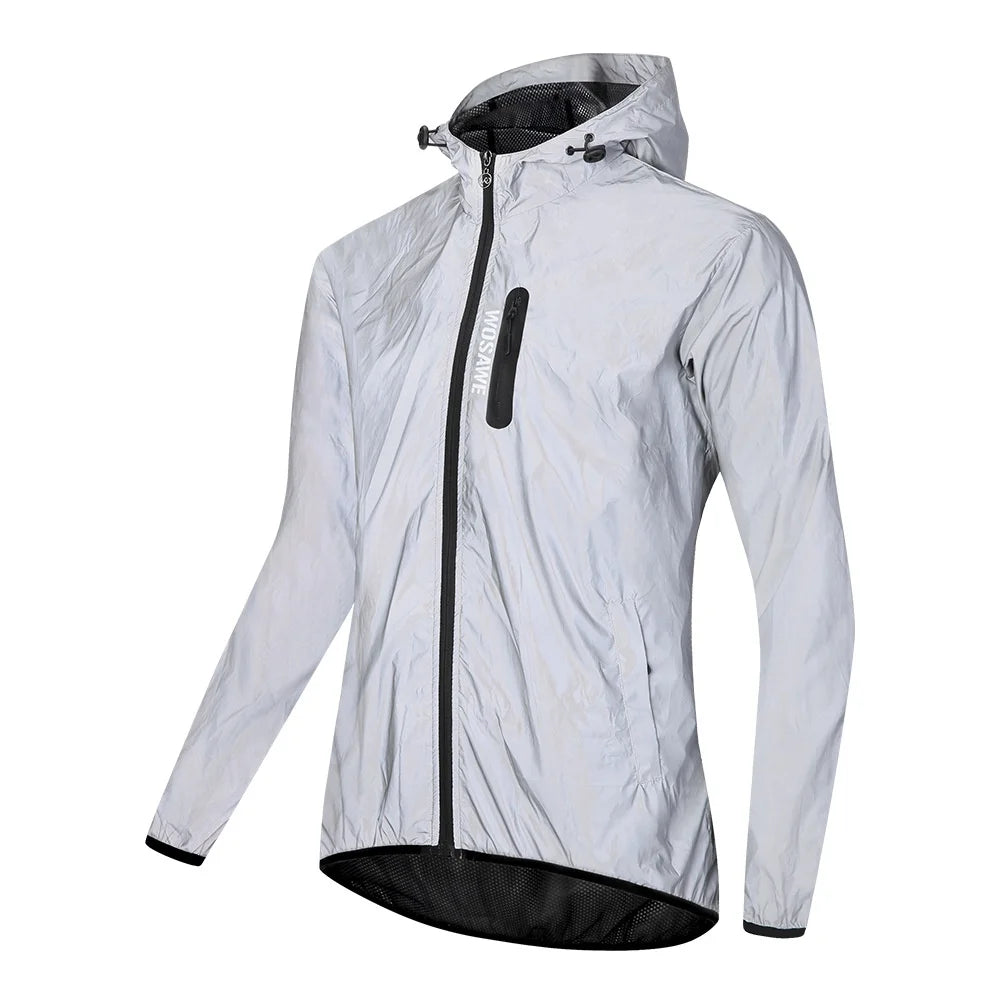 WOSAWE Reflective Cycling Jacket Waterproof Windproof Long Sleeve Hooded Coat for Men Women - BL210 Silver | Asia Size M / EU Size S - 2
