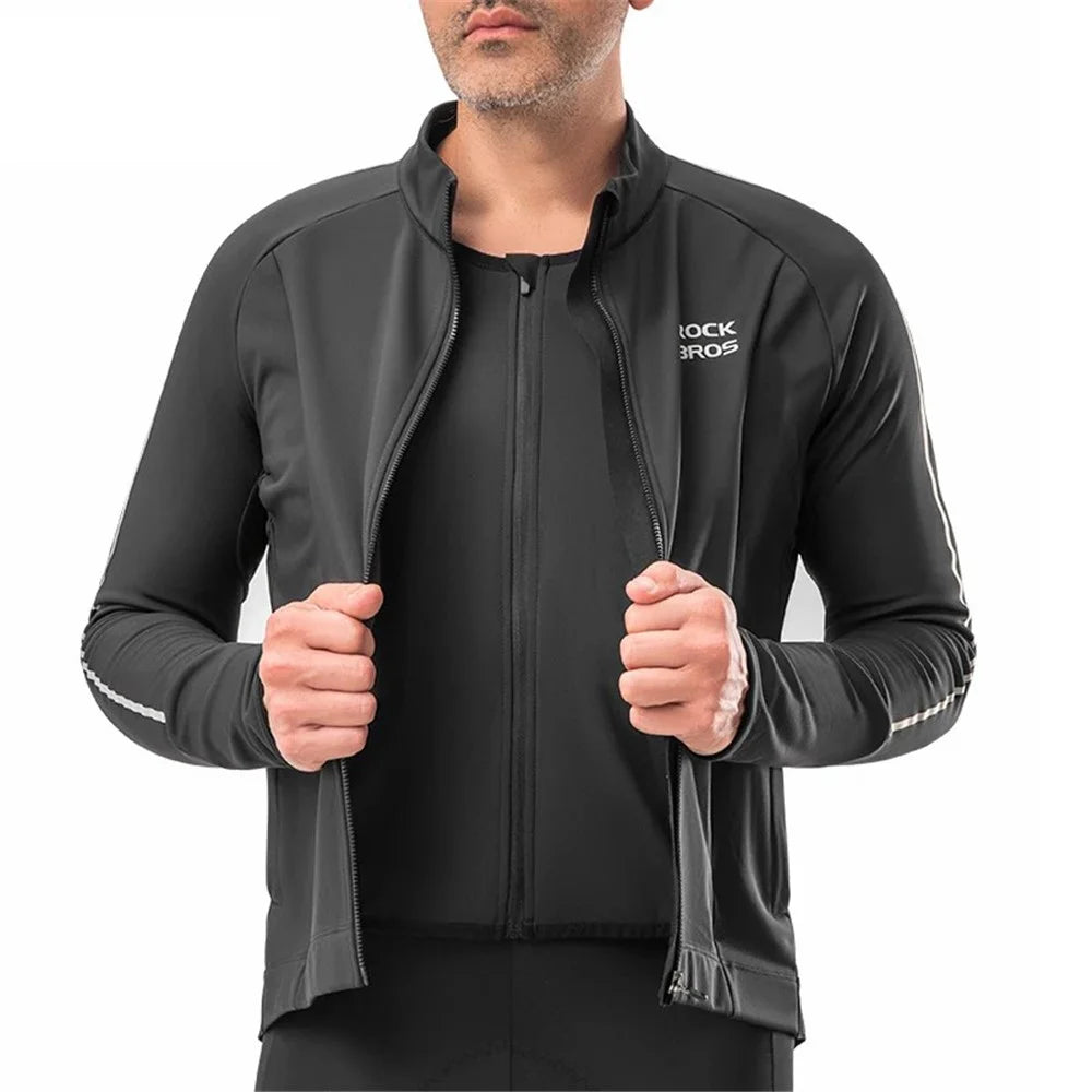 ROCKBROS YPW057 Men's Cycling Jersey Winter Thermal Long Sleeve Fleece Cycling Jacket with 5 Pockets - S - 3