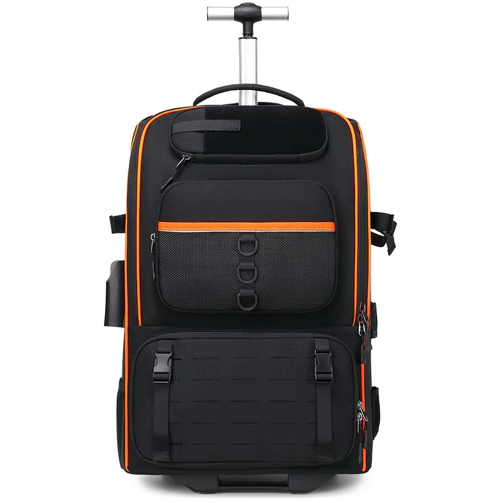10016 Outdoor Fishing Lure Backpack Waterproof Nylon Large Capacity Rod Tackle Storage Bag with Trolley - Black - 2