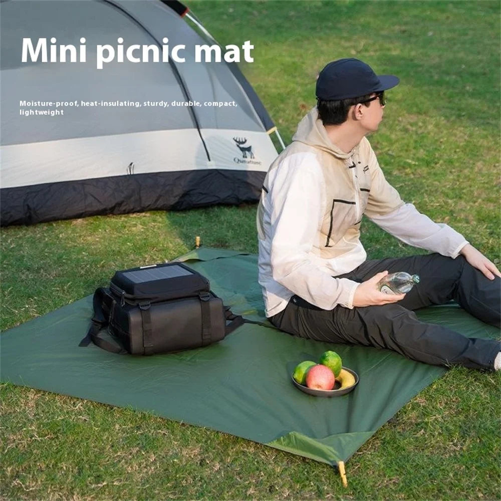 QUNATURE 600073 Portable Outdoor Picnic Blanket 210T Polyester Taffeta Ground Mat with 4 Stakes and Storage Bag - Olive Green - 2