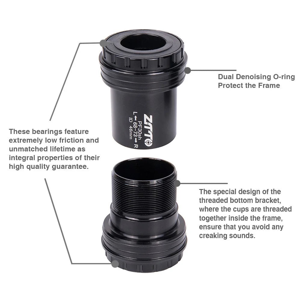ZTTO PF30 Thread Bike Bottom Bracket Screw-in Locking for 22 / 24mm Crankset 46mm Frame Shell - 2