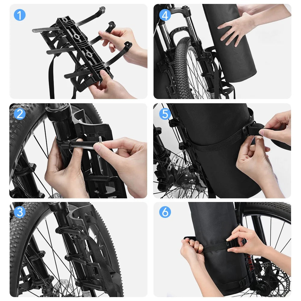 NEWBOLER 2 Bike Front Fork Pannier Bags (7L) + 2 Front Fork Racks + 4 Adjustable Straps + 8 Fixing Straps - 7