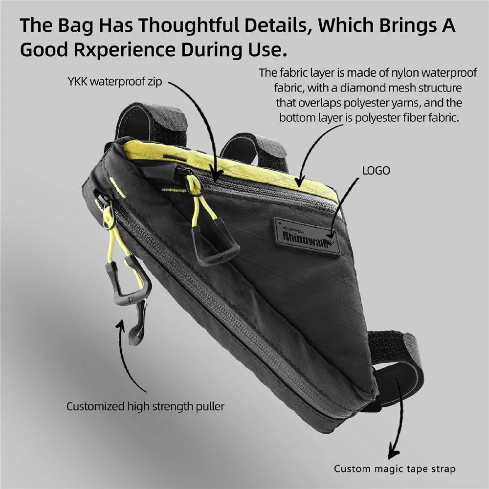 RHINOWALK BHD0019 Bicycle Frame Storage Bag 0.9L Waterproof Bike Triangle Top  /  Under Tube Pouch Bag - Black  /  Yellow - 2