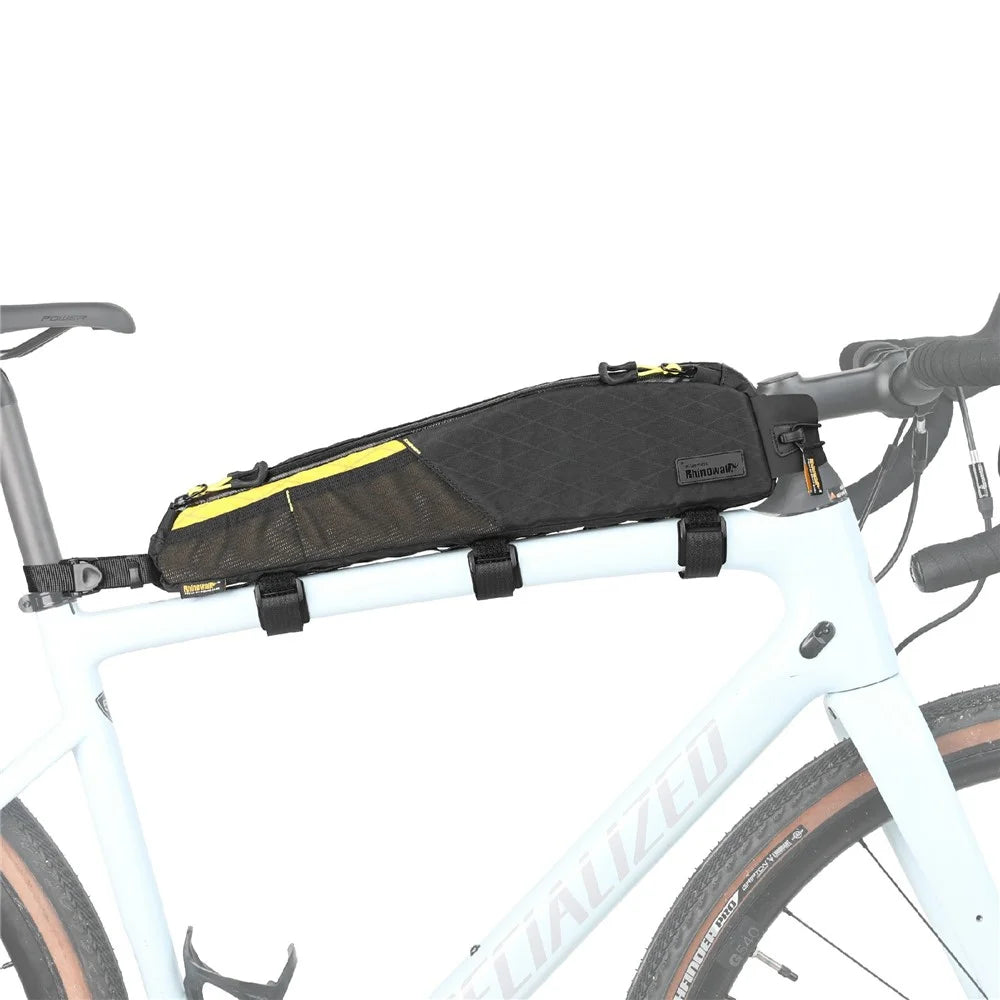 RHINOWALK BHD0015 Lengthened Bicycle Top Tube Bag Bike Front Beam Nylon Storage Bag, 44x5.5x10cm - Black+Yellow - 2