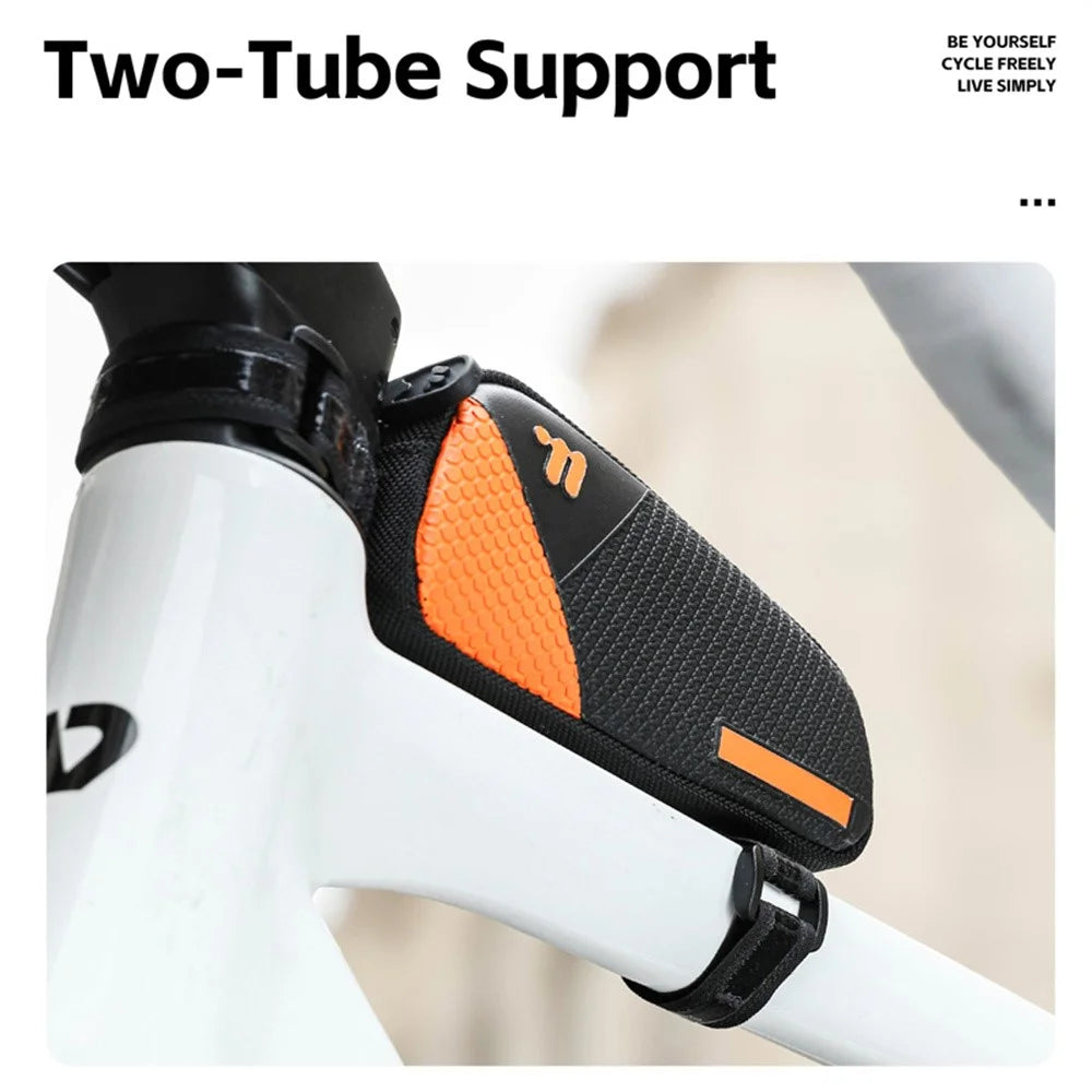 WEST BIKING YP0707414 3D Embossing PU Leather Bicycle Top Tube Bag Waterproof Bike Frame Bag - Black  /  Orange - 7