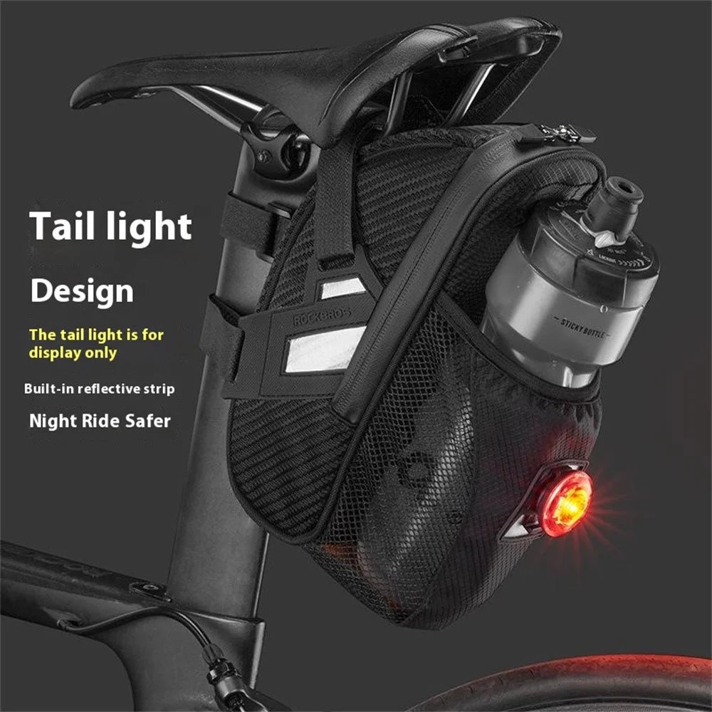 ROCKBROS 1L Water Bottle Bag for Bicycle Tail Pack Bike Rear Seat Saddle Bag with Reflective Strips - 2