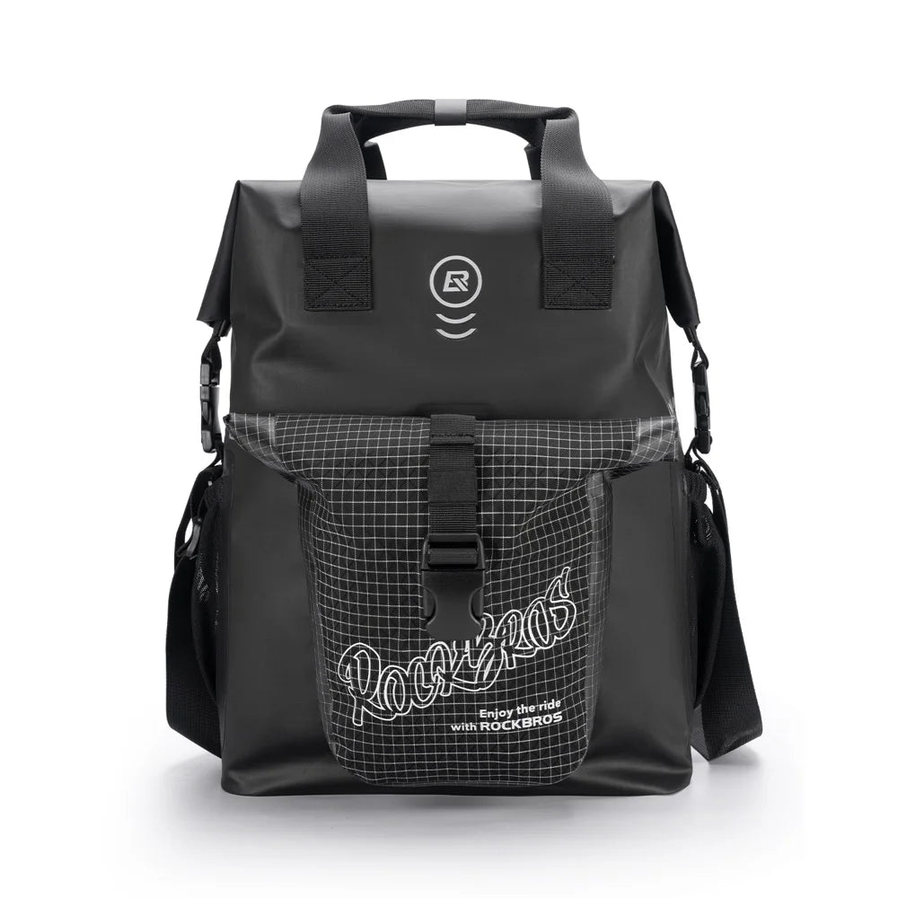 ROCKBROS AS-158 18L Roll-up Handlebar Bag Waterproof Nylon Cycling Helmet Storage Bag for Folding Bike - Black / 18L - 1