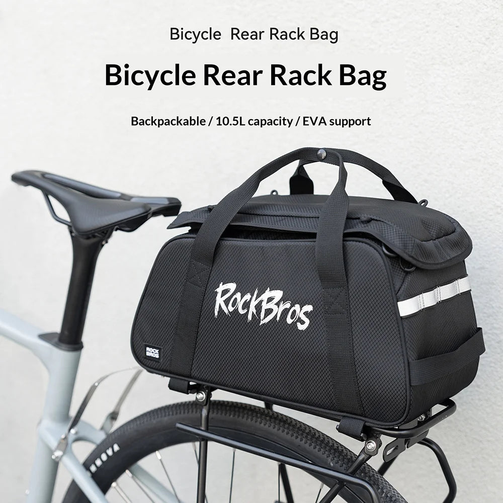 ROCKBROS A41 10.5L Bike Rear Rack Bag with Detachable Helmet Mesh Pocket Outdoor Cycling Travel Pack - Black - 2