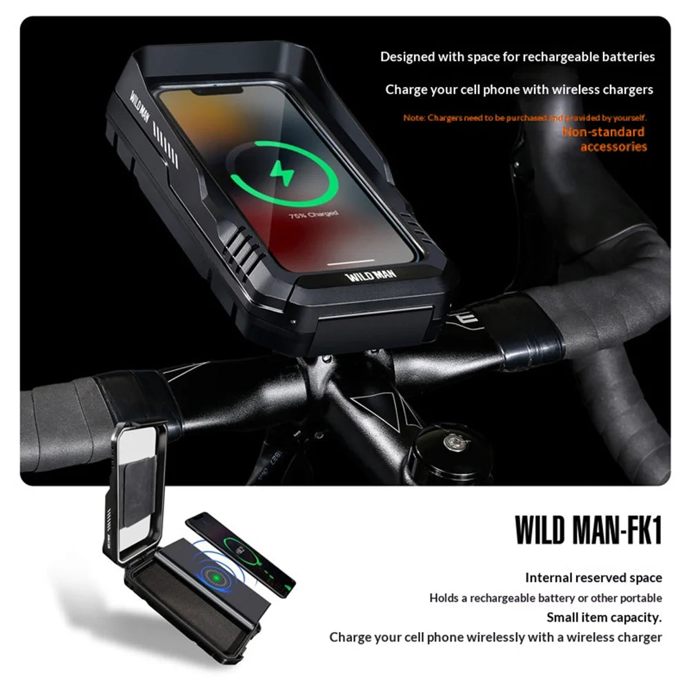 WILD MAN FK1 Mountain Bike Bag Waterproof Phone Holder Pouch Cycling Bicycle Handlebar Bag - Black/0.6L - 4