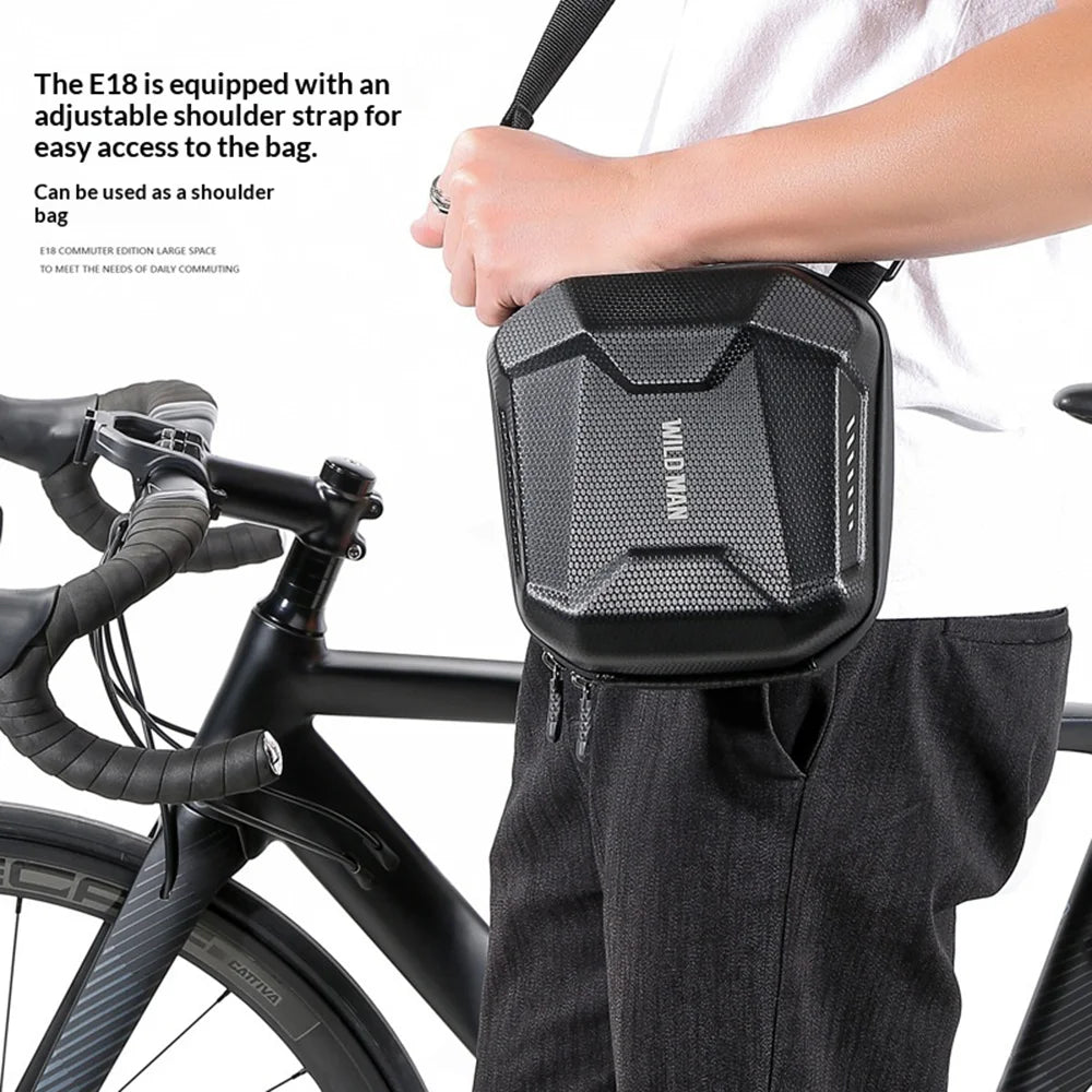 WILD MAN E18 Bicycle Handlebar Bag EVA Hardshell Quick Release Front Bag for Mountain Road Bike - Black/2L - 4