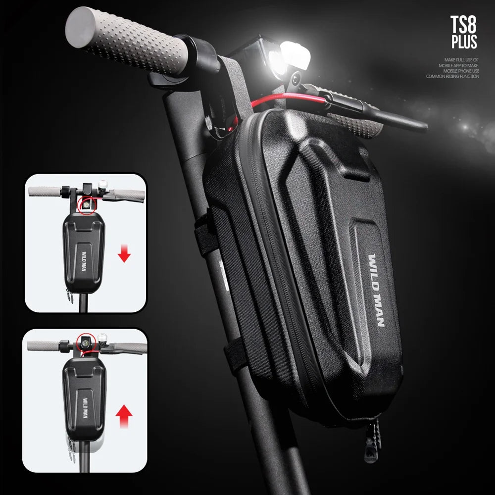 WILD MAN TS8 Waterproof EVA Hard Shell Storage Bag 3L Reflective Handlebar Bag for Electric Scooter Bicycle - Black/3L - 3