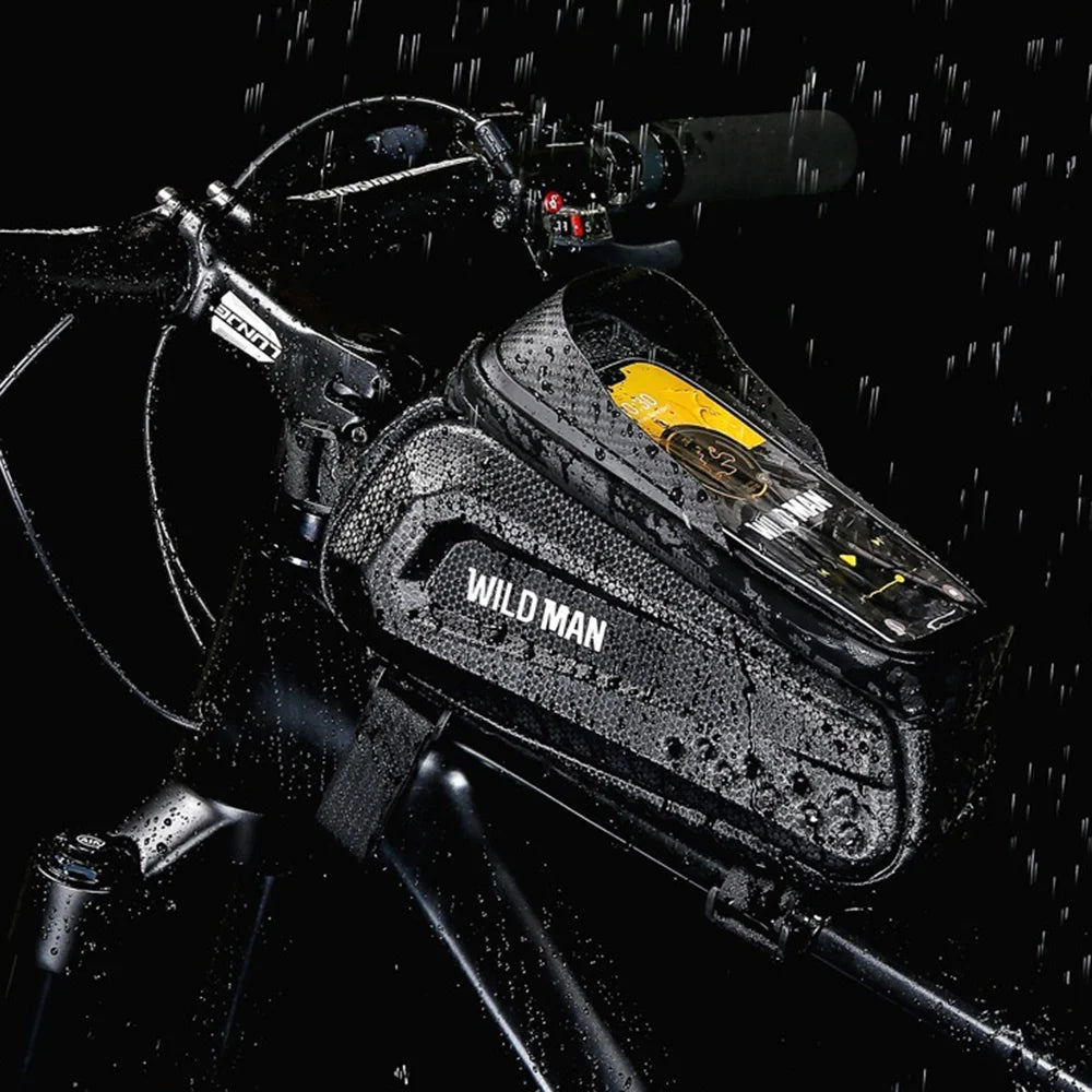WILD MAN E10 EVA Hard Shell Bike Front Frame Bag Touchscreen Phone Holder Top Tube Bag for Cycling - Black/1L - 6