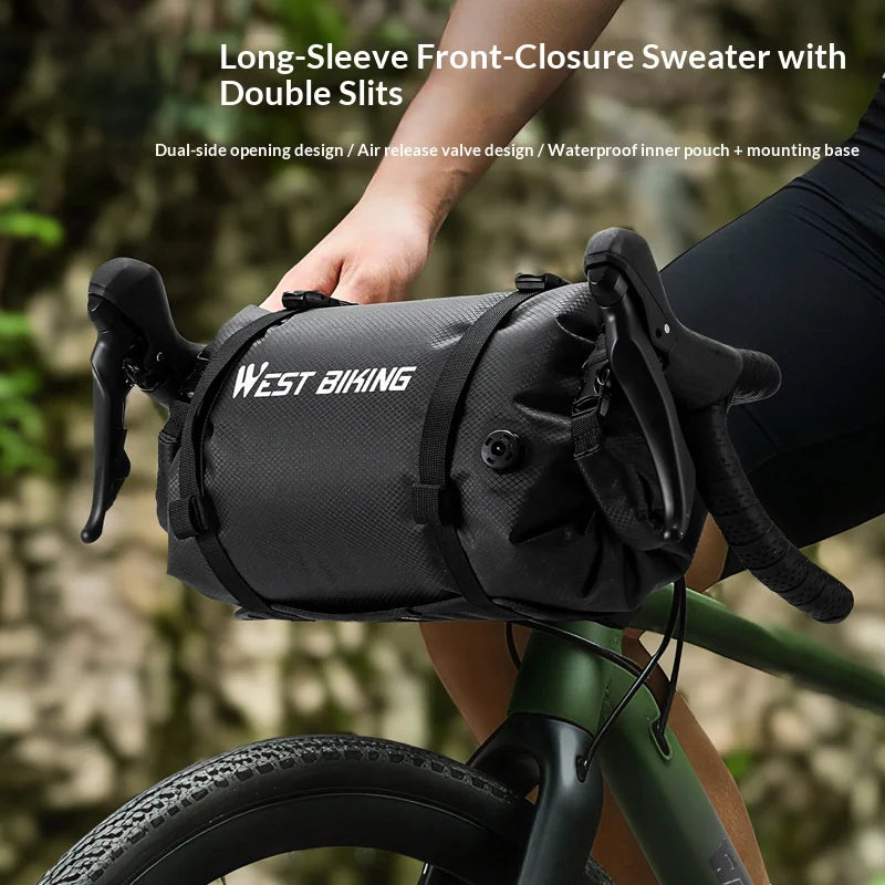 WEST BIKING YP0707446 Waterproof Bicycle Handlebar Bag 13L Long Tube for Cycling Touring - Black - 2