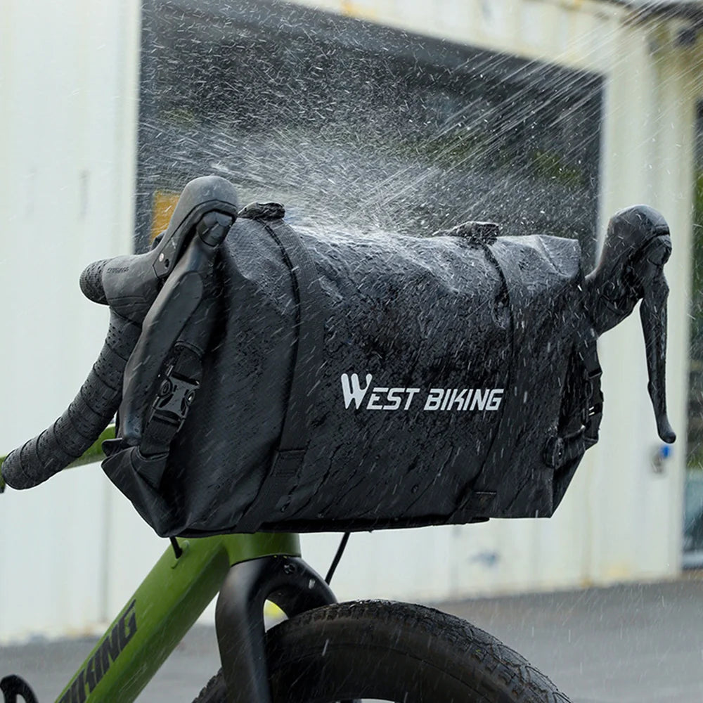 WEST BIKING YP0707446 Waterproof Bicycle Handlebar Bag 13L Long Tube for Cycling Touring - Black - 7