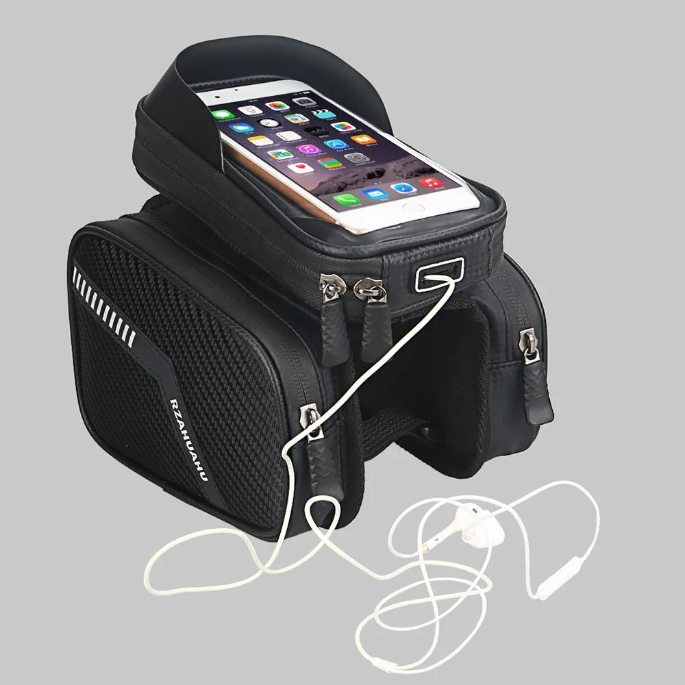 Waterproof Cycling Bike Front Frame Bag 7.2-inch Phone Touchscreen Visor Pouch Bicycle Top Tube Storage Bag - 2