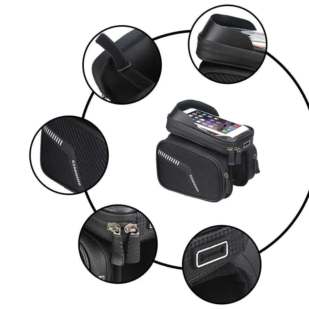 Waterproof Cycling Bike Front Frame Bag 7.2-inch Phone Touchscreen Visor Pouch Bicycle Top Tube Storage Bag - 3