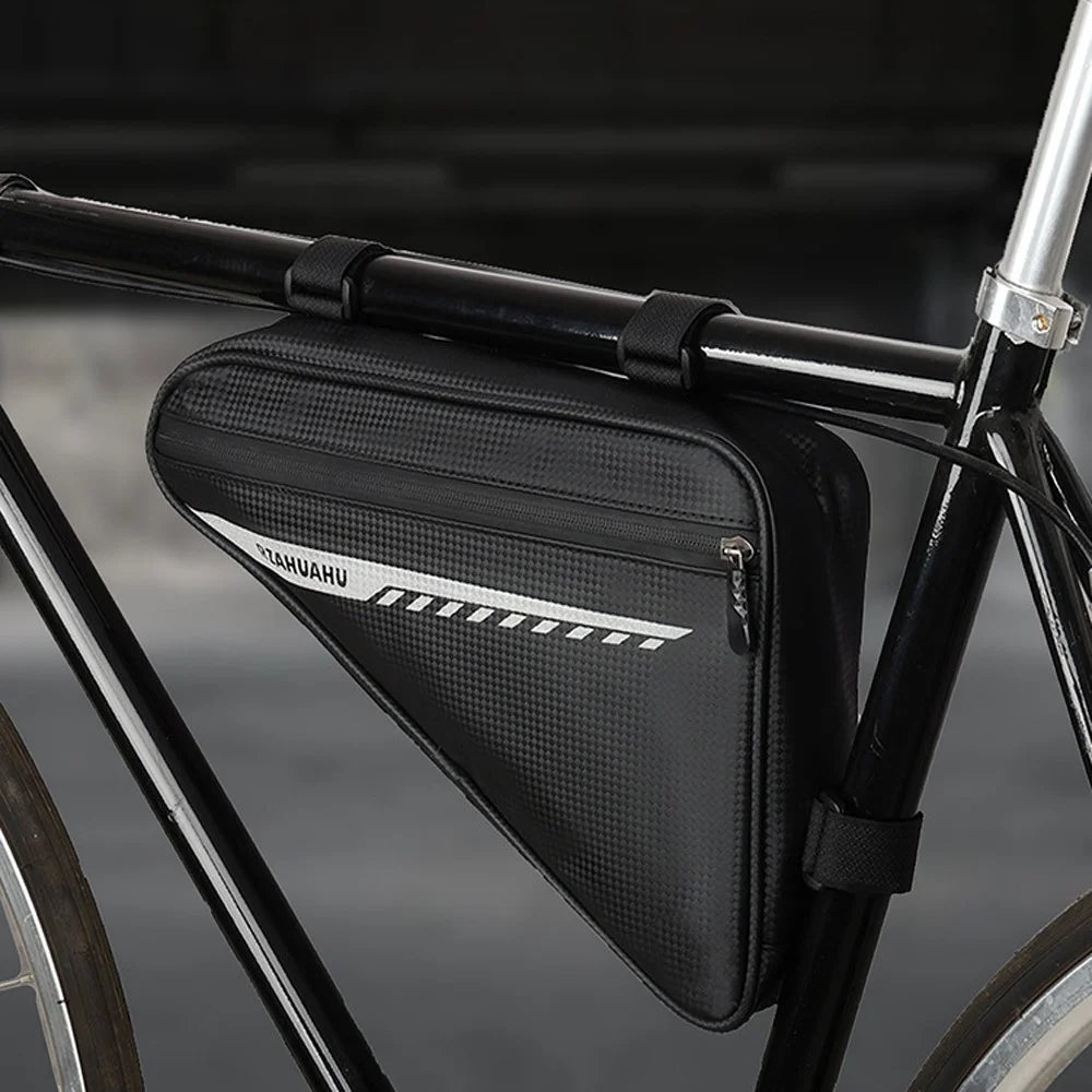 RZAHUAHU 2L Bicycle Front Frame Reflective Triangle Bag Bike Cycling Waterproof PU Storage Bag - Black - 2