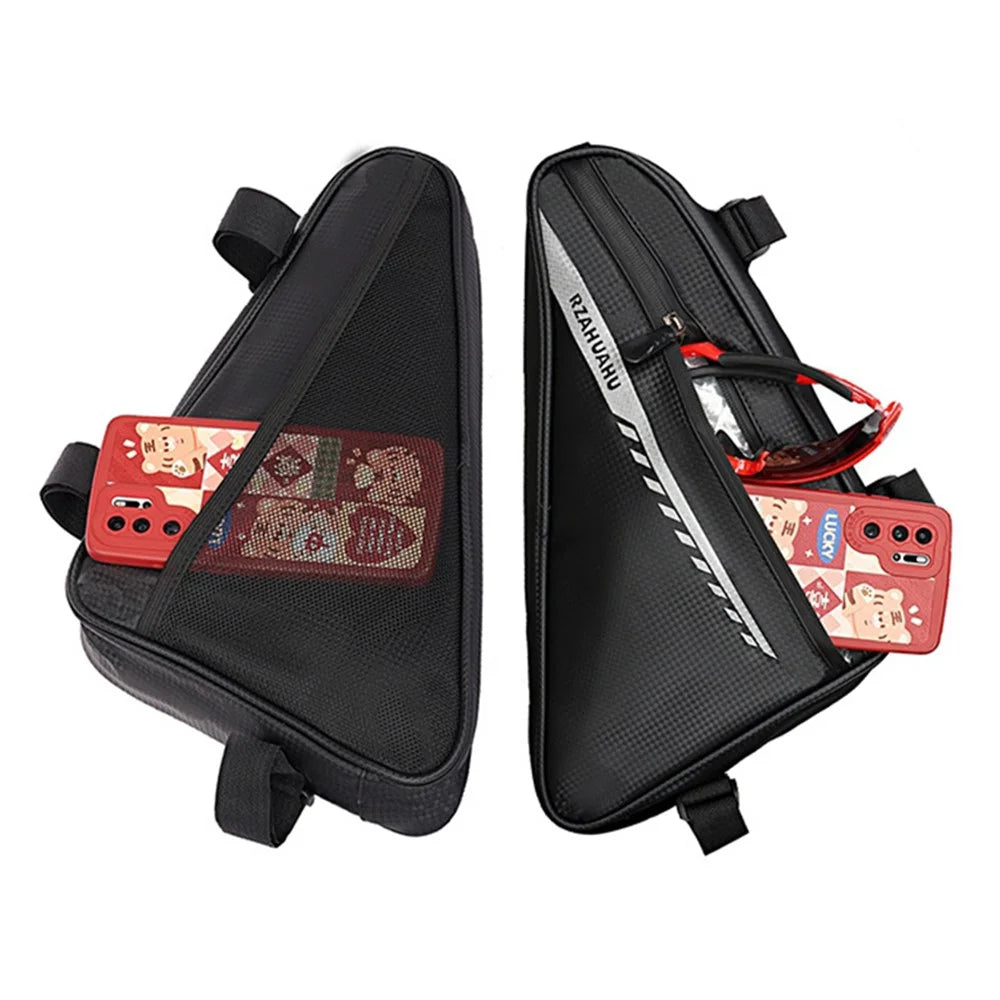 RZAHUAHU 2L Bicycle Front Frame Reflective Triangle Bag Bike Cycling Waterproof PU Storage Bag - Black - 6
