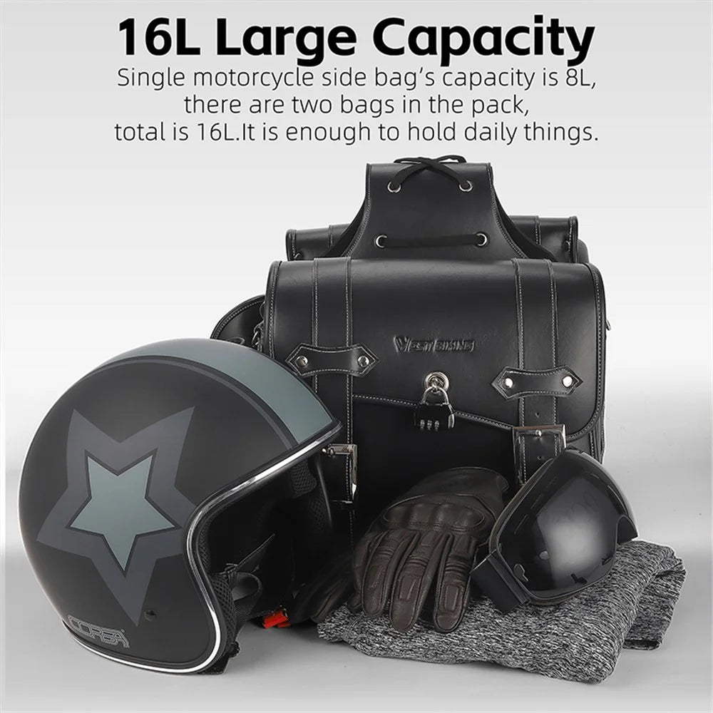 WEST BIKING YP0707328 Retro PU Leather Motorbike Two Side Saddle Bag Motorcycle Pannier Storage Bag - Black - 3