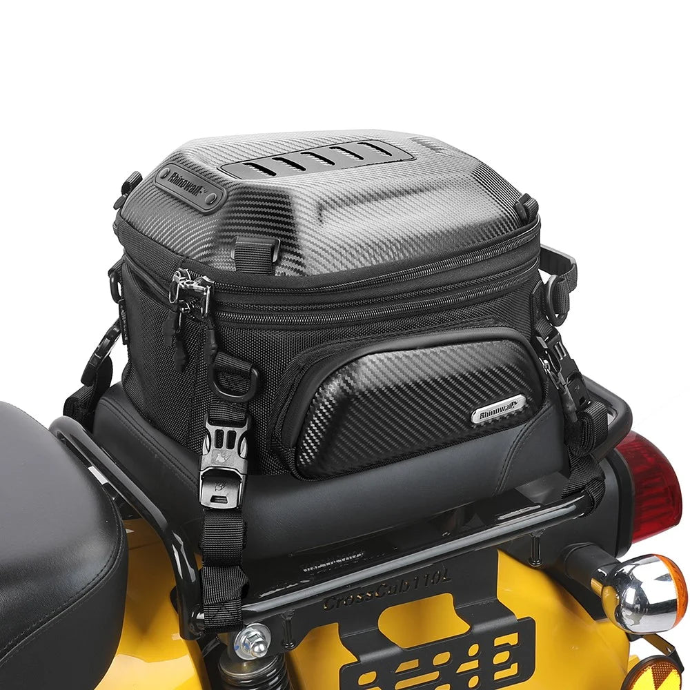 RHINOWALK MTR4001 Expandable Motorcycle Hard Shell Tail Bag Motocross Trunk Tail Bag - Carbon Fiber Black - 3